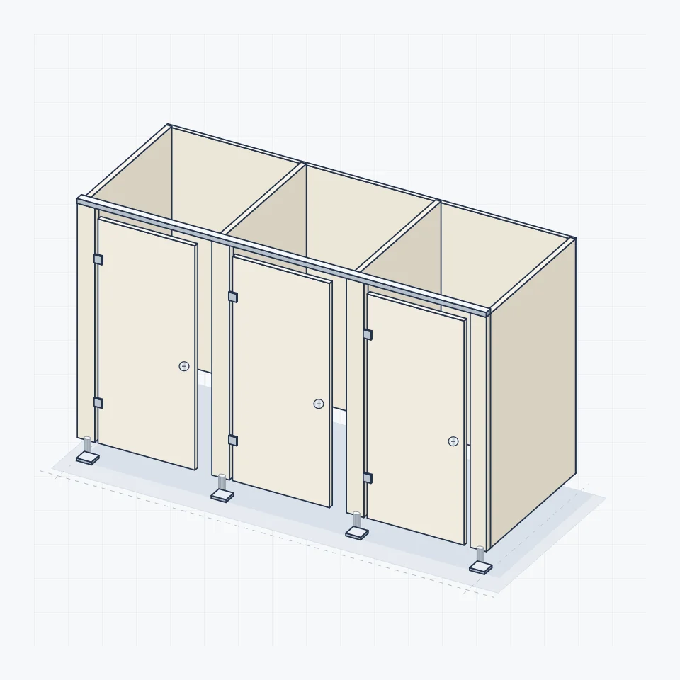 Ilustrasi arsitektur kubikel toilet tipe standar
